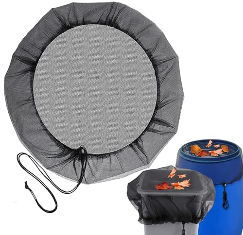 Mesh Cover for Rain Barrel 24 Inch Tear-Resistant Rain Barrel Mesh Cover with Drawstring Outdoor Butt Net to Keep Leaves and Debris Out, Black, Screen