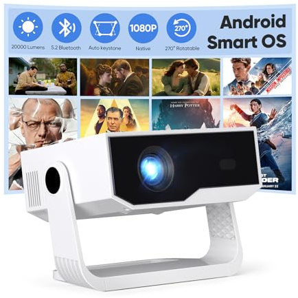[2026 Version Améliorée] Android 14 Videoprojecteur 4K &1080P WiFi et Bluetooth Focus électronique Correction à 270 Degrés Retroprojecteur Portable pour HDMI/TV Stick/Laptop