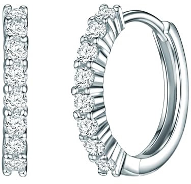 Rafaela Donata Damen Creolen aus 925/- Sterling Silber mit Zirkonia weiß - Klappcreolen Silbercreolen klassisch