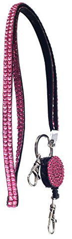 Lanière Corde Strass Bling Tour de Cou pour Diament/Portable/ Carte ID/ Badge/ Porte-clés/Bijoux - Rose Foncé