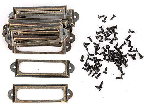 Label Holder Set, 52 x 18mm Cabinet Drawer Card Holders, 20 Pieces, Green Bronze Finish, for Furniture Cupboard Organization