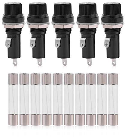 KIMISS 5 Stück Sicherungshalter Sicherungshalter montiert auf Elektropanel für 6 x 30 Glassicherungen AC 125 V 15 A / 250 V 10 A