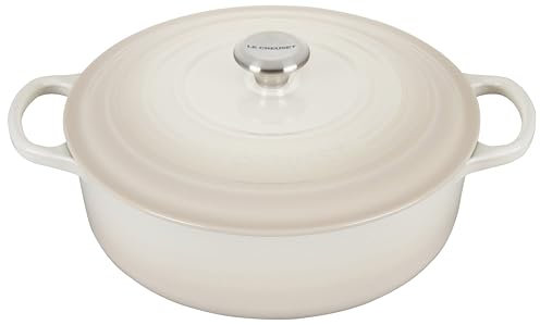 Le Creuset Signature Schmortopf aus Gusseisen, breit, rund, 6,75 qt, Meringue