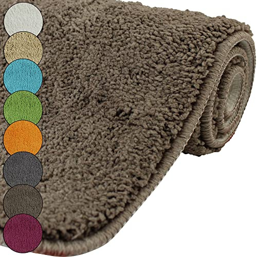 DILUMA | WC Vorleger mit Ausschnitt 45x50 cm Taupe | Badteppich | Flauschiger Hochflor, Weich, rutschfest, Saugstark