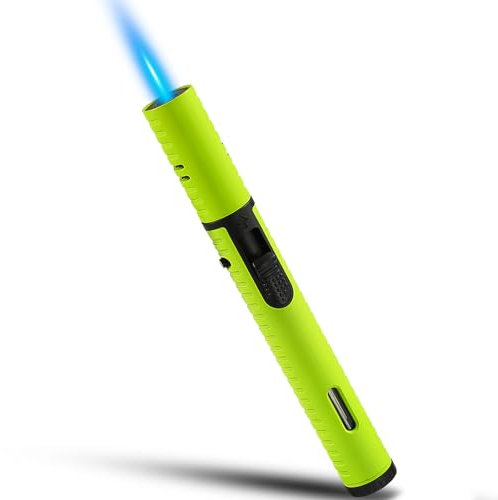 Futlidys Jet Lighter, 7.0 inch Gas Lighter with Flame Locking Function, Refillable Jet Flame Windproof Torch for BBQ, Stove, Candle, Kitchen, Camping, Creme. Green (Sold without Gas)