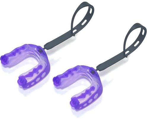 Ordbuum 2 Pack Mouth Guard, Sports Mouth Guard Football Youth Football Mouthguard with Strap and Box Basketball, Sport Mouthguard for Lacrosse, Hockey, MMA (Purple for Ages 8+)