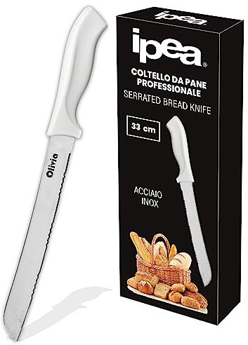 IPEA Coltello per Pane Professionale con Lama Seghettata in Acciaio Inox - Coltello da Pane Affilato Multiuso per Tagliare Pane, Panini, Frutta con Taglio Preciso - Lunghezza 31,5 cm