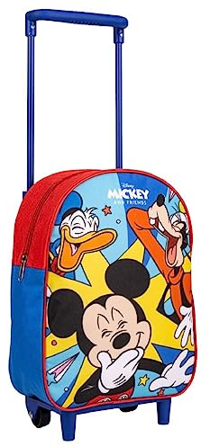Disney Mickey Mouse Backpack with Wheels, Mickey Pluto and Donald Design School Bag, Kids Trolley Backpack, Travel Backpack, Gift for Kids, multicoloured, 22x10x29 cm, Classic
