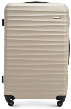WITTCHEN Reisekoffer Groß Rollkoffer Trolley Großer Koffer Check-In Gepäck Hartschale aus ABS 4 Spinner-Rollen Zahlenschloss Groove Line Größe L beige Lufthansa/Eurowings/Ryanair