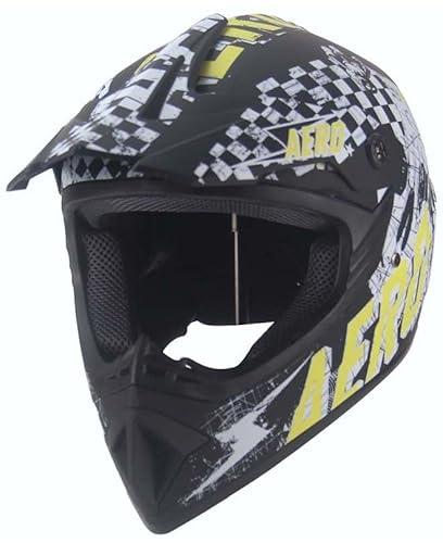 Kinder Crosshelm Skeleton AHP – Motorradhelm für Kinder, ABS-Schale, robuster Kinderhelm für Downhill, Quad und Motocross, Schwarz matt, Größe L, 57 – 58 cm