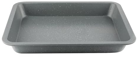 Florina Teglia da Forno (40 x 32 x 5 cm) I Teglia Forno Rettangolare in Acciaio al Carbonio STONE I Rivestimento Antiaderente I Teglie Forno per Torte, Pirofila per la Preparazione di Torte