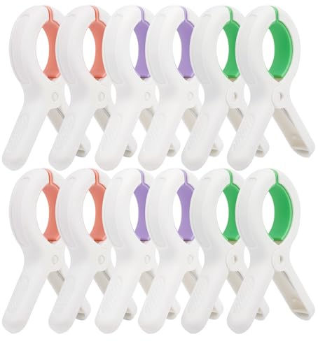 Minyaluck Beach Towel Clips for Chairs Cruise-Clothespins 12 pcs Heavy Duty Laundry Clamps Clothes Pegs Chair Clips Towel Holder Windproof Clothes Pins for Lounge Chair 3 Colors