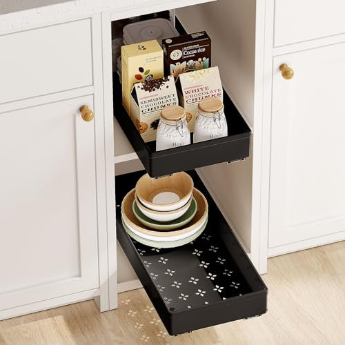 SOLEDI Teleskopschublade zum Kleben, Ausziehbare Schublade Küche Große (17.6 cm B x 38.7 cm T x 6.8 cm H), Küchenschrank Organizer Ausziehbar, Kein Bohren und Nageln Erforderlich (Weiß,1Pcs)