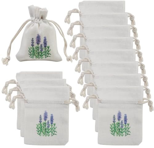 Hioip 12 Pezzi Sacchetti Lavanda, Borsa Profumati Lavanda in Lino con Coulisse per Guardaroba, 120g Sacchetto Riutilizzabili Protezione Antitarme per Auto Guardaroba Armadi (10x8cm)