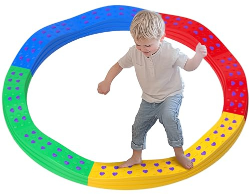 AIYAPLAY Poutre d'équilibre pour enfants parcours motricité bébé 8 pierres de pas ondulées avec surface exturée antidérapante et tapis de fond, pour garçons & filles 3-8 ans, intérieur et extérieur