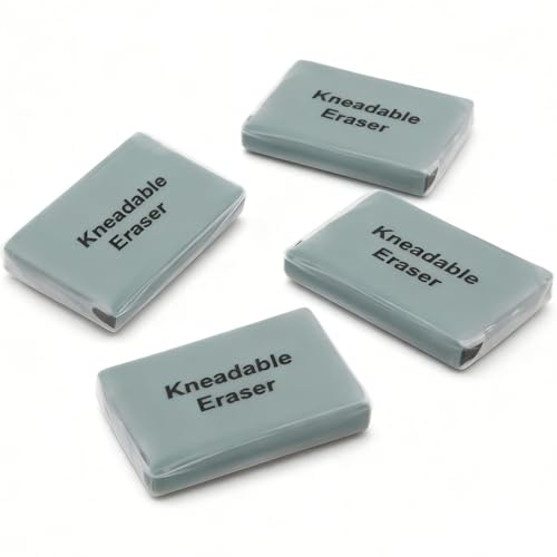 Lot de 4 gommes pétrissables en caoutchouc doux pour créer, effacer ou éclaircir les reflets pour le dessin au crayon, les œuvres d'art à la craie, pastel, charbon de bois