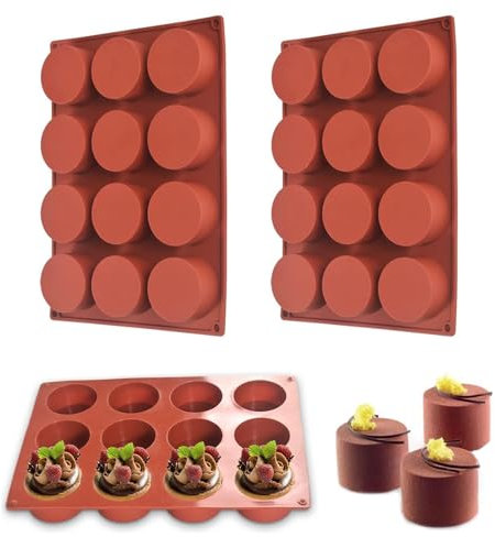 Molde de silicona cilíndrico, 2 paquetes de 12 cavidades, moldes redondos de silicona para cake pop, jabón, chocolate, galletas, bombas de baño, tartas de queso, molde para cubierta de chocolate