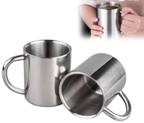 TMRBBesty 2 stycken rostfria muggar – termosmugg med handtag – 300 ml dubbelväggigt skållningsskydd, BPA-fri för camping resor hem