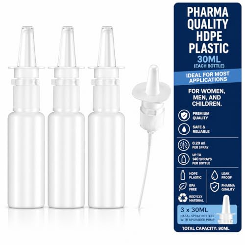 JULLY! 3-Pack 30ML Unique Mist Nasal Spray Bottle – Refillable Pump Sprayer for Nose, Durable HDPE Plastic, Leak-Proof Travel Size for Saline, Personal Care & Home Use, Easy-to-Use Dosage Mechanism