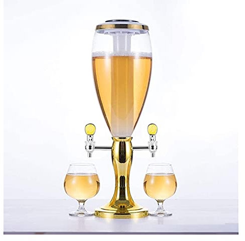 Dispensador de torre de cerveza Dispensador de bebidas de torre de cerveza con doble grifo, 3L, U puede poner hielo en el tubo de hielo for mantener la cerveza fría - Ideal for los amantes de la cerve