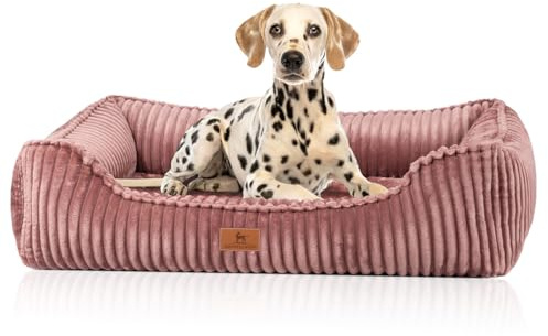 Knuffelwuff Sedona ortopedisk hundbädd gjord av bred manchester XXL 120 x 85 cm rosa avtagbart skydd tvättbart för stora, medelstora och små hundar