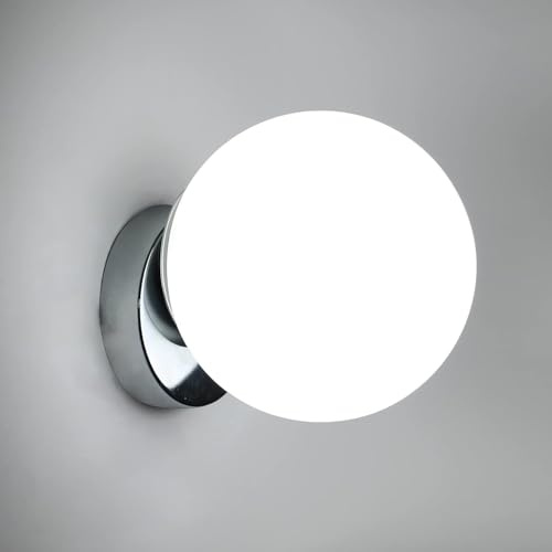 Comely Applique Murale Intérieure Moderne avec Abat-Jour En Verre Boule, Applique Murale E27 Boule, Chrome Lampe Murale pour Chambre Salon Couloir