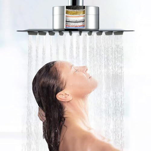 Buithafu Pomme de douche à effet pluie avec filtre à haut débit en acier inoxydable, pommeau de douche à filtre cascade pour eau dure