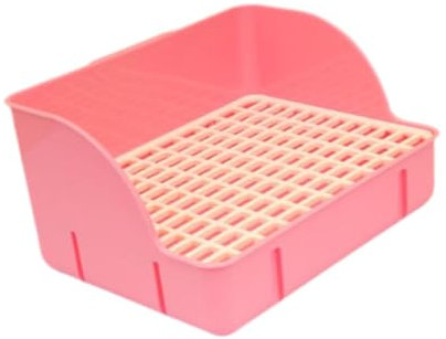 F Fityle Bac à Litière Lapin en PP avec Grille Métallique Amovible, Boîte à Litière de Toilettes en Cage, Plaquette de Lit Anti-Éclaboussures pour Petits Animaux, Cochon d'Inde, Lapin, Furet, Rose
