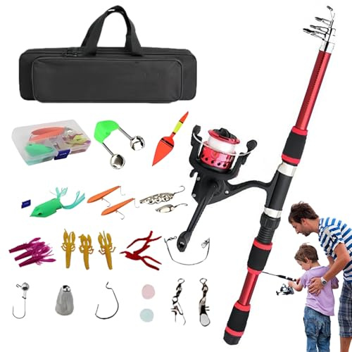manhegari Angelrute Junior | Tragbares Angelset für Kinder mit Aufbewahrungstasche | Angelausrüstung für Einsteiger mit Rolle und Aufbewahrungstasche für Anfänger und junge Angler