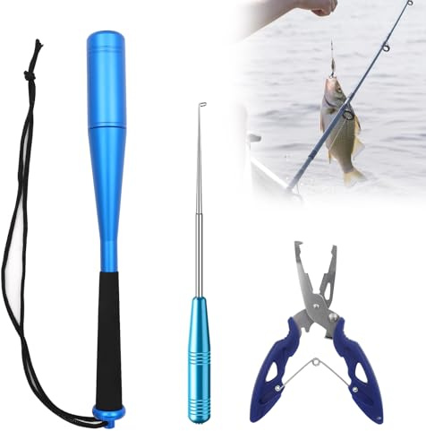 3pcs Fish Killer 24,5 cm Tueur de Poissons en Aluminium Paralyseur Poisson Paralyseur avec Pinces de Pêche Outil dissolvant Hameçons Paralyseur Poisson Accessoires de Pêche (Bleu)