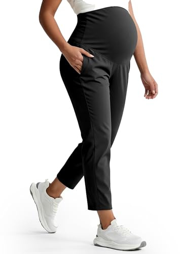 Mama Land Women's Maternity Jogger Pants High Waist Support Over The Belly Soft Breathable Casual Maternity Clothes with Pockets Maternity Pants Fall Pregnancy Sweatpants for All Trimesters (Black M)