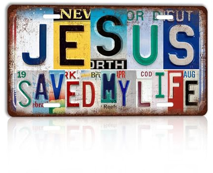 CYZglass Vintage Metal Sign Jesus Saved My Life License Plate Wall Decor Gift for Christian 12×6 Inches