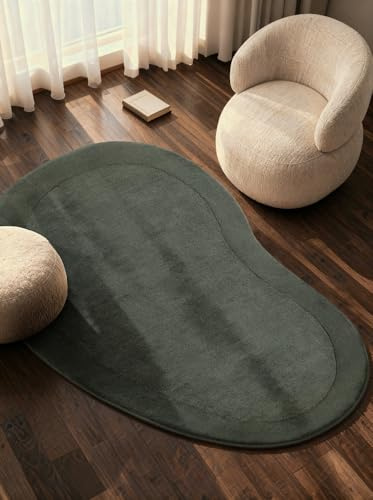 Villeroy & Boch Wollteppich Kari Organisch Shape - Weicher Natur Wohnzimmerteppich mit Bordüre, Handgemacht & Natürlich, Modern für Wohnzimmer, Schlafzimmer, Esszimmer, Flur - Natur Grün,125x200 cm