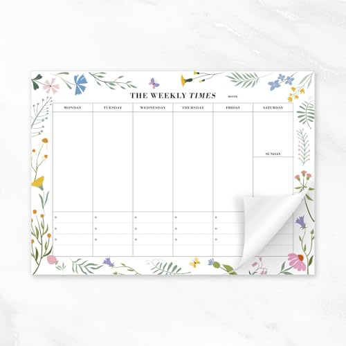 Weekly Planner Pad B5, 60 Undated Tear-Off Sheets, 24.5 x 17.5CM,Colorful | Weekly View Layout, To-Do List and Habit Tracker, Writing Space, Floral Design, For Home Office or Study