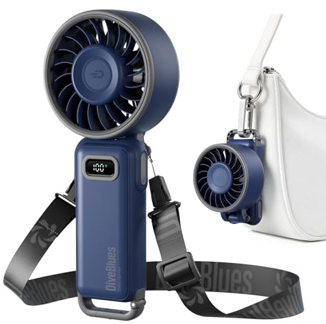 Diveblues Portable Handheld Fan, 7.4m/s High Speed Turbo Fan, 180° Foldable 4-in-1 Personal Neck Fan Integrated Carabiner Clip, 100 Speed Stepless Control, USB-C Rechargeable, 12H Battery, Fanzy D6036