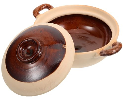 JOINPAYA Pentola per Stufato in Terracotta da 500 Ml Doppia Maniglia, Casseruola Antiaderente Resistente al Calore per Cucina Fatta in Casa, Utensili da Cucina in Argilla per Stufati