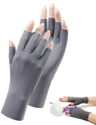 CULEB 1 Paire Gant Anti UV Manucure,UPF50+ Professionnel Gant Femme Protection UV,Mitaines Femme,Gants Sans Doigts Respirants Confortables,pour Manucure Lampe UV Ongles Gel,Cyclisme,Fitness(gris)