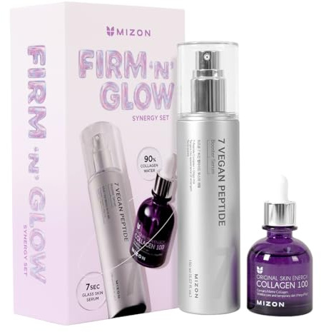 [MIZON] FIRM'N'GLOW COLLAGEN SYNERGY SET - 7 Vegan Peptide Booster Serum 150 ml + Collagen 100 Ampoule 30 ml, rutina coreana de cuidado facial para firmeza, elasticidad, hidratación y líneas finas