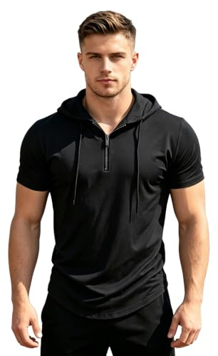 Yhong män fitness kortärmad huvtröja män gym linne topp med huva | Sporttop Slim Fit Stringer Shirt topp vandringströja muskelskjorta fotboll