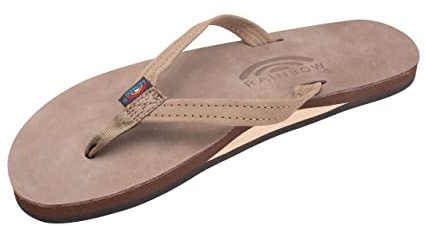 Rainbow Sandals Women's Single Layer Premier Leather Narrow Strap, Dark Brown, Ladies Large / 7.5-8.5 B(M) US