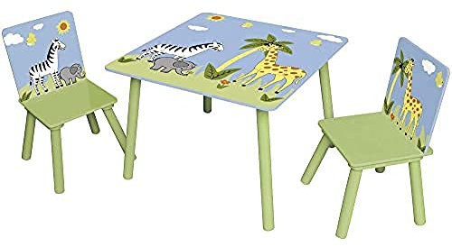 Bieco 23000410 - Kinder Sitzgruppe Zoo mit Tisch und 2 Stühlen