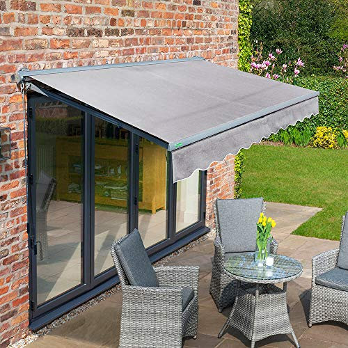 Primrose 3.5m x 2.5m Manual Half Cassette Garden Charcoal Cassette Awning Complete with Fixings and Winder Handle (Silver)