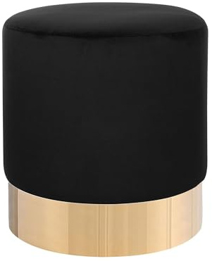 Beliani Runder Polster Pouf aus Samt schwarz Ottomane Sitzpouf Modern Barock Sophia