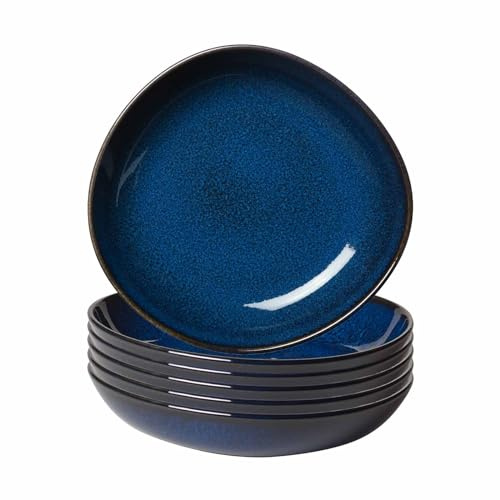 Villeroy & Boch like. by Lave Bleu Schalen 6er Set, 21 cm, Flache Schale für Pasta & Suppe, Skandinavisches Design, Steingut, Blau