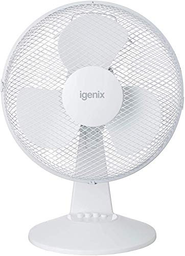 Igenix DF1210 12” Portable Desk Fan – 3 Speed Settings, Quiet Oscillating Airflow, Compact Desktop or Bedside Cooling – Ideal for Home & Office – White