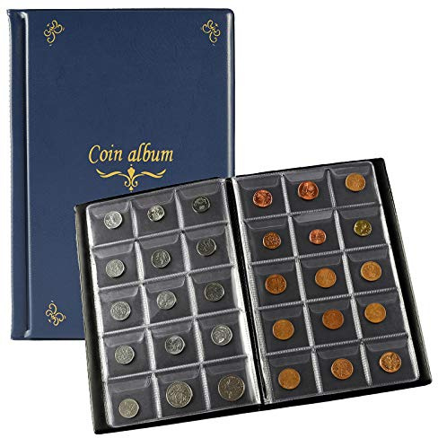 Ettonsun 150 Pockets Coin Collection Album 1.8 x 1.7 Inch Coin Collecting Holder Book Supplies Coin Storage Album for Collectors, Blue
