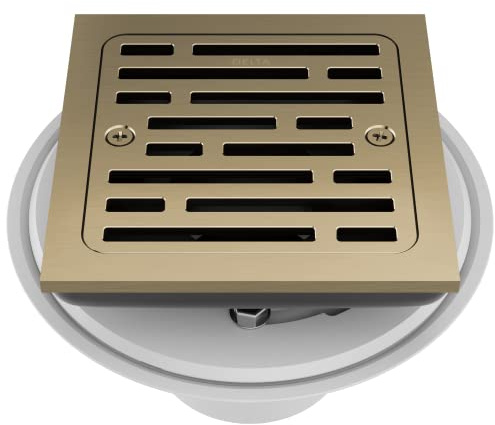 Delta Faucet 4 Inch Tile-In Square Shower Floor Drain Gold, Shower Drain Kit, Square Shower Drain, Chrome Shower Drain, Shower Floor Drain, Champagne Gold DT062412-CZ