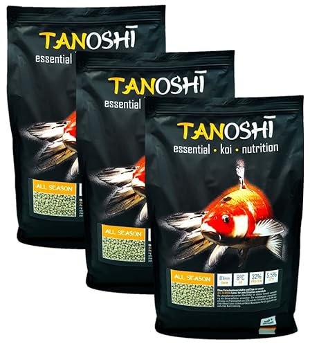Tanoshi Koifutter - All Season 15 kg 6mm | Schwimmendes Ganzjahres Allein-Koifutter für ausgewogene Koi-Ernährung mit Lachsöl…