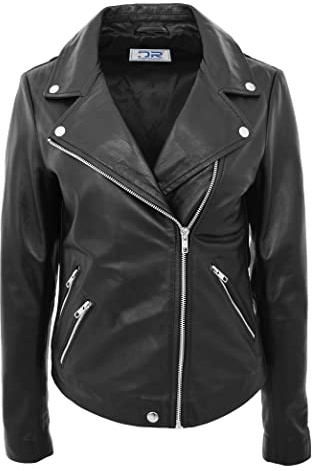 DR268 Veste de motard en cuir pour femme Noir, Noir , 48