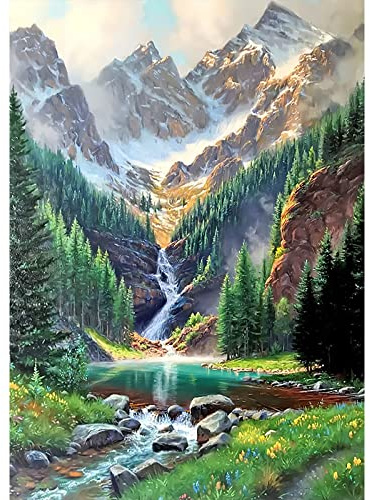 QENSPE 5D Diamond Painting Paesaggio, Kit per Diamond Painting Adulti, Pittura Diamante Fai da Te, Montagna Fiume Diamond Painting Kit Completo, Decorazione per Casa e Pareti 30x40cm